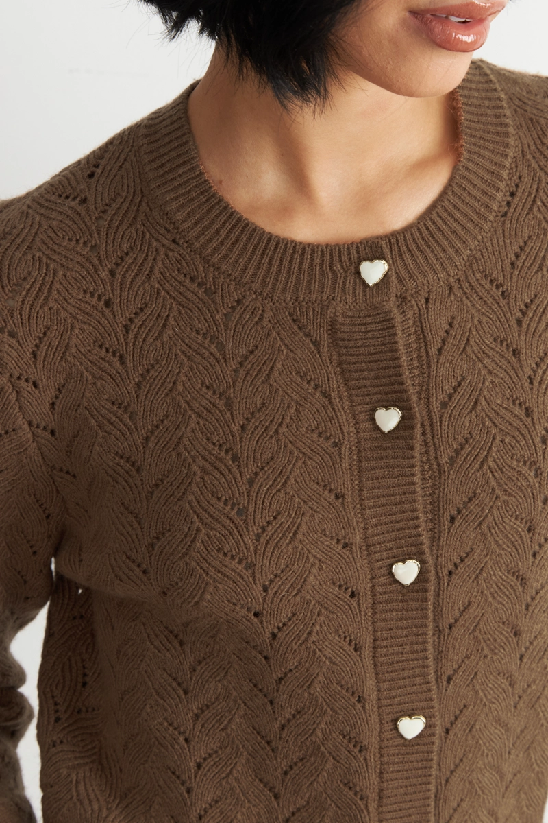CARDIGAN CALADO CUELLO REDONDO CAFE  NICOPOLY - 6