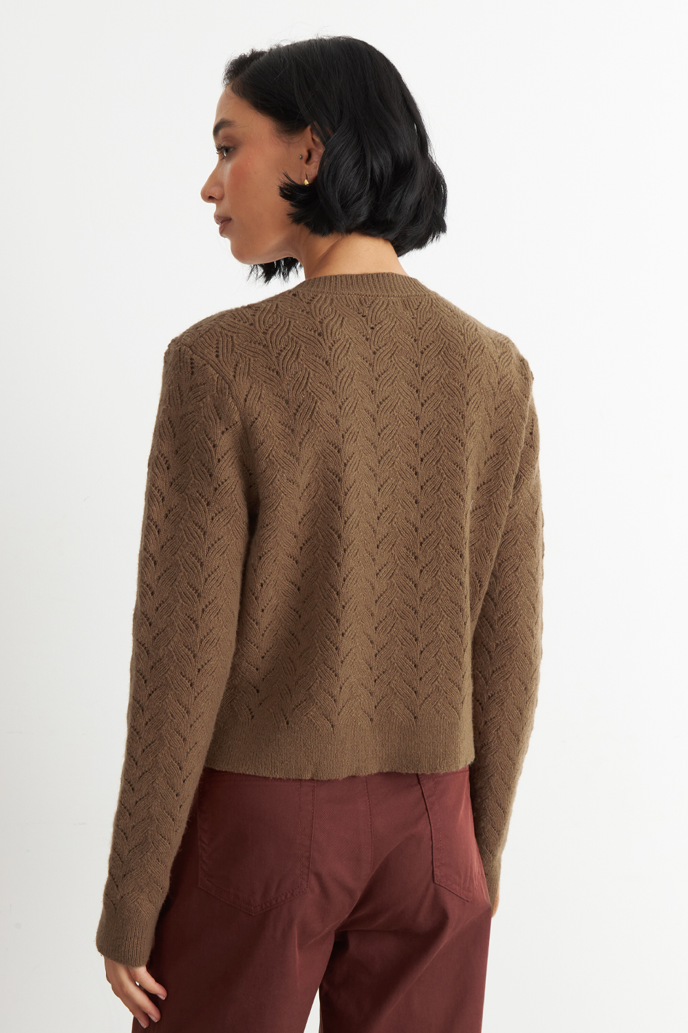 CARDIGAN CALADO CUELLO REDONDO CAFE  NICOPOLY - 4