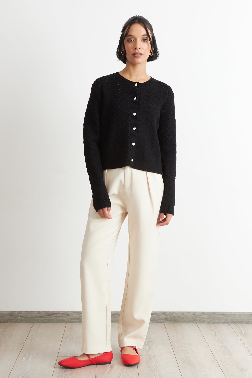 CARDIGAN CALADO CUELLO REDONDO NEGRO NICOPOLY - 2