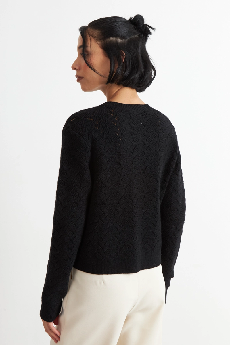 CARDIGAN CALADO CUELLO REDONDO NEGRO NICOPOLY - 4