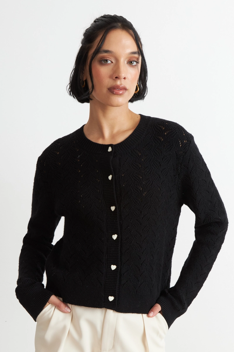 CARDIGAN CALADO CUELLO REDONDO NEGRO NICOPOLY - 5
