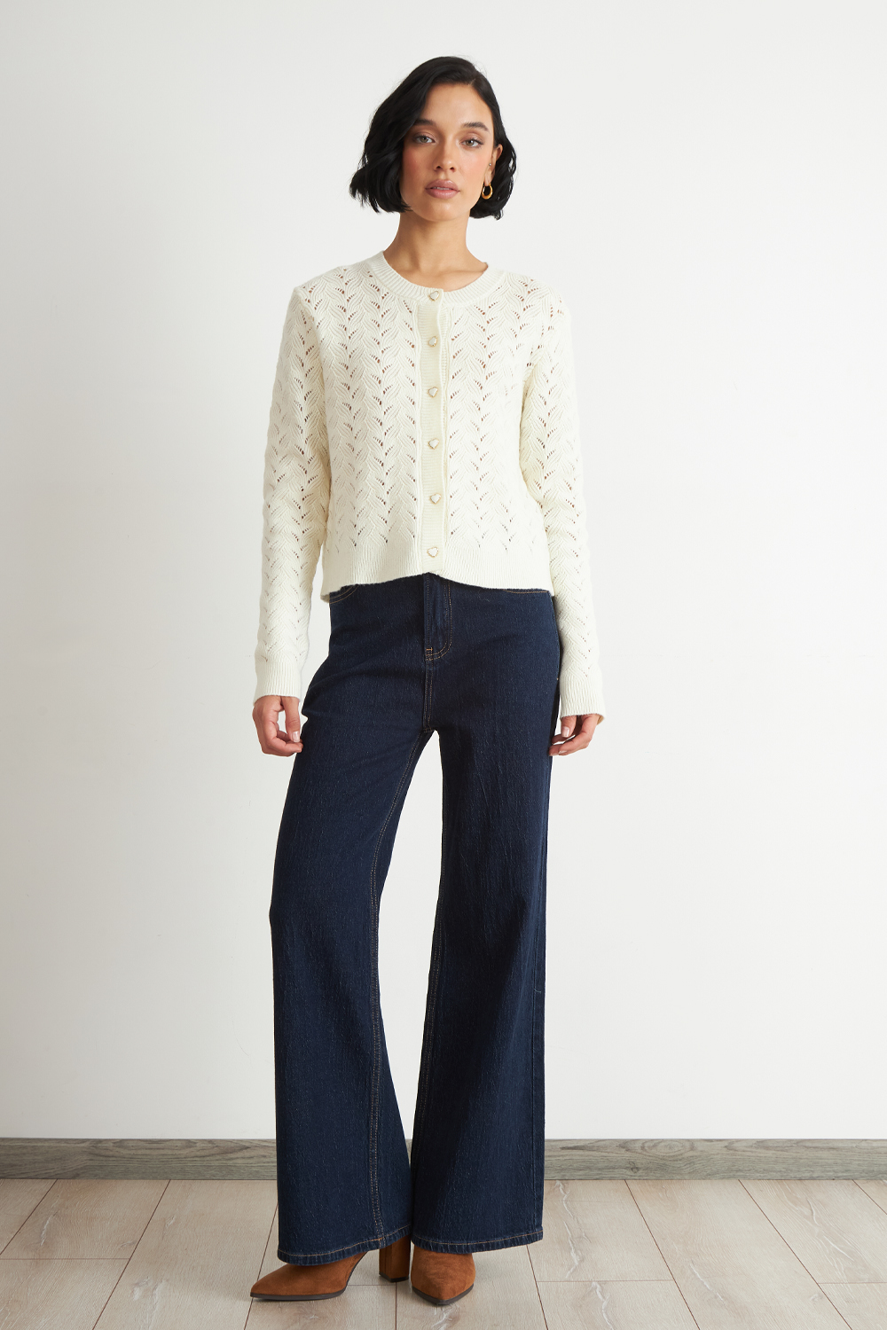 CARDIGAN CALADO CUELLO REDONDO BLANCO NICOPOLY - 2