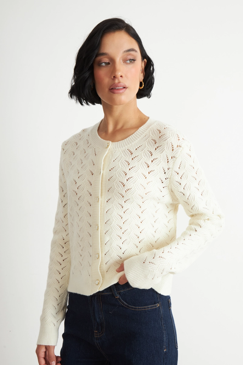 CARDIGAN CALADO CUELLO REDONDO BLANCO NICOPOLY - 3
