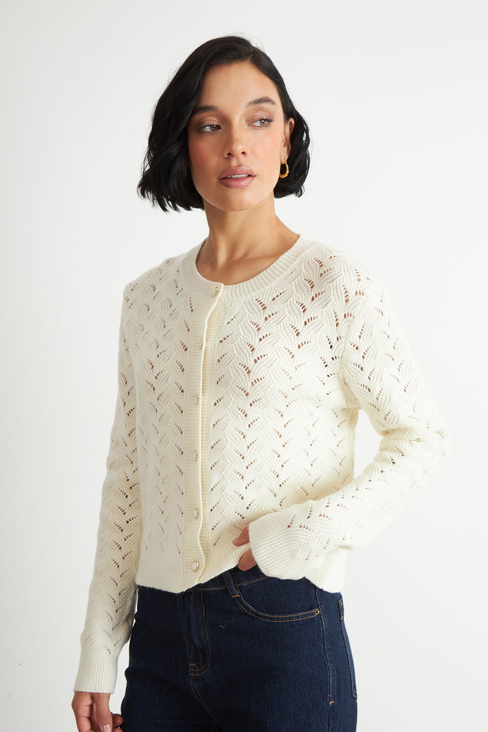 CARDIGAN CALADO CUELLO REDONDO BLANCO NICOPOLY - 3