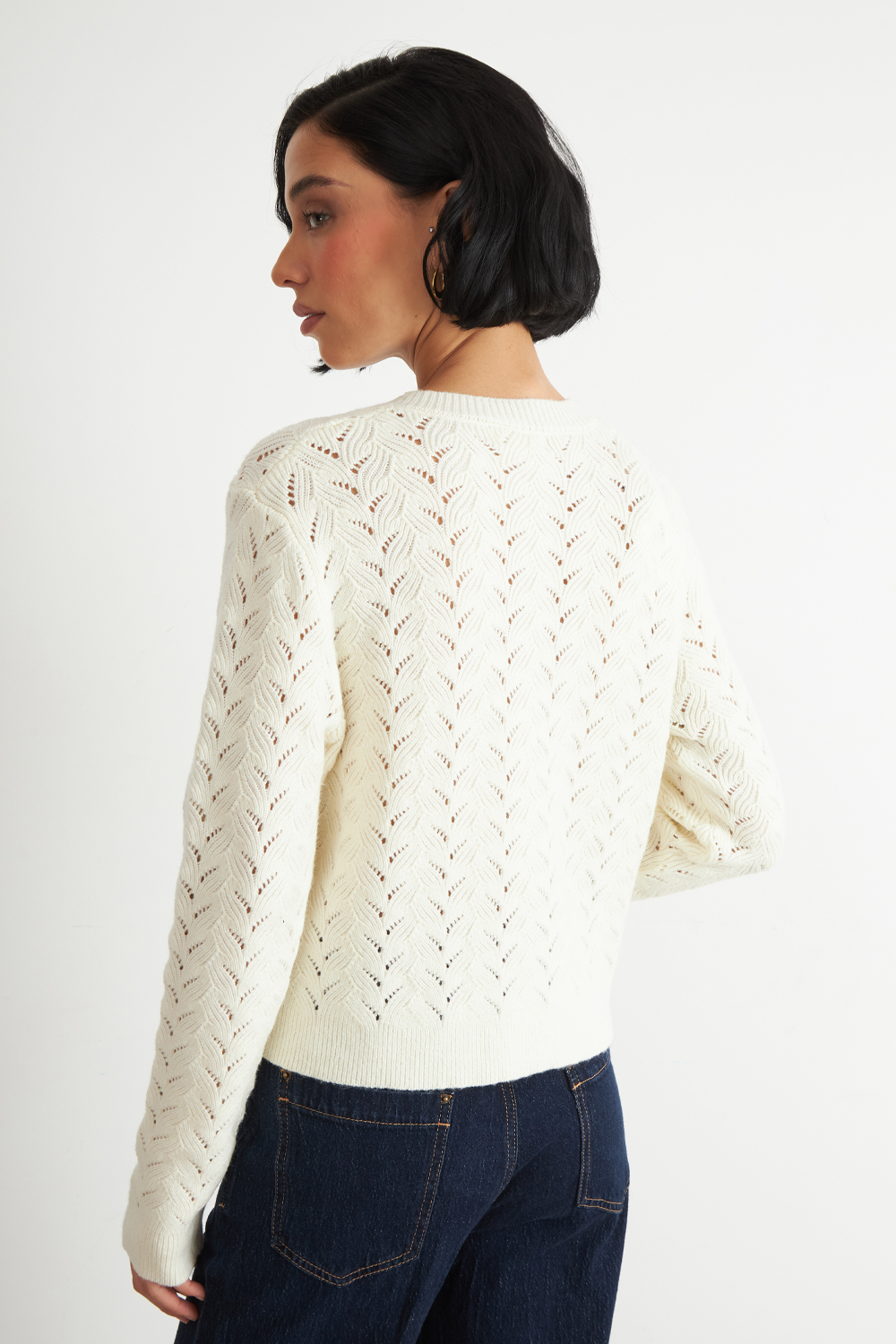 CARDIGAN CALADO CUELLO REDONDO BLANCO NICOPOLY - 4