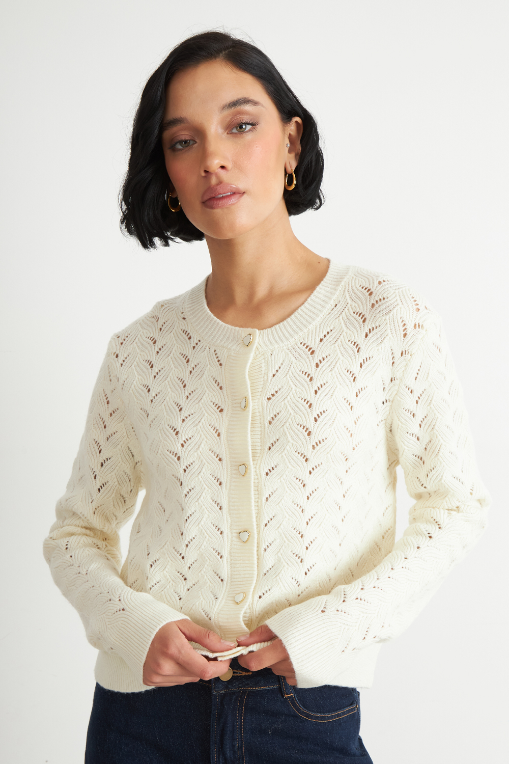 CARDIGAN CALADO CUELLO REDONDO BLANCO NICOPOLY - 5