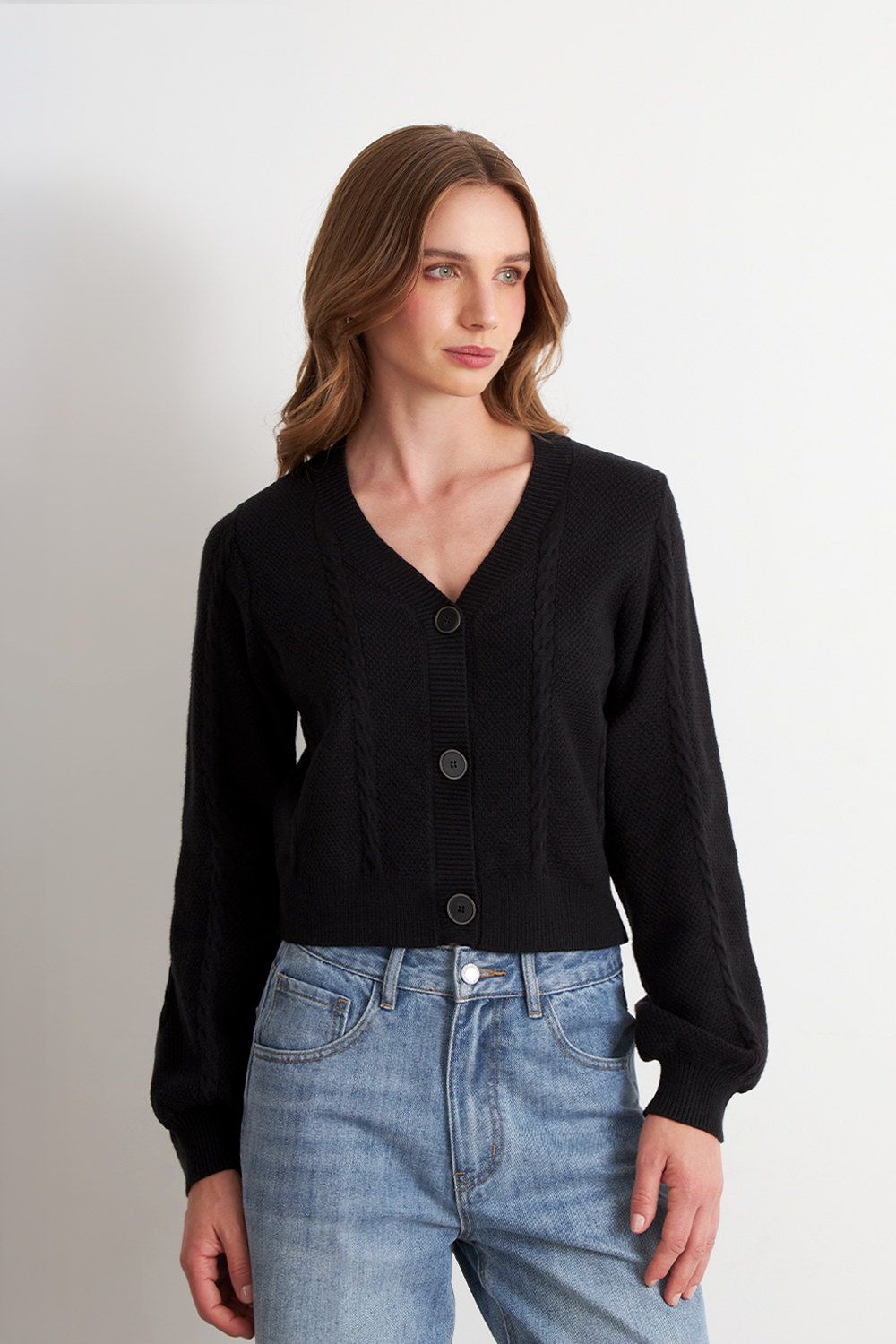 CARDIGAN DISEÑO TRENZADO NEGRO NICOPOLY - 1