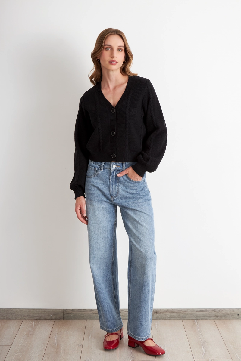 CARDIGAN DISEÑO TRENZADO NEGRO NICOPOLY - 2
