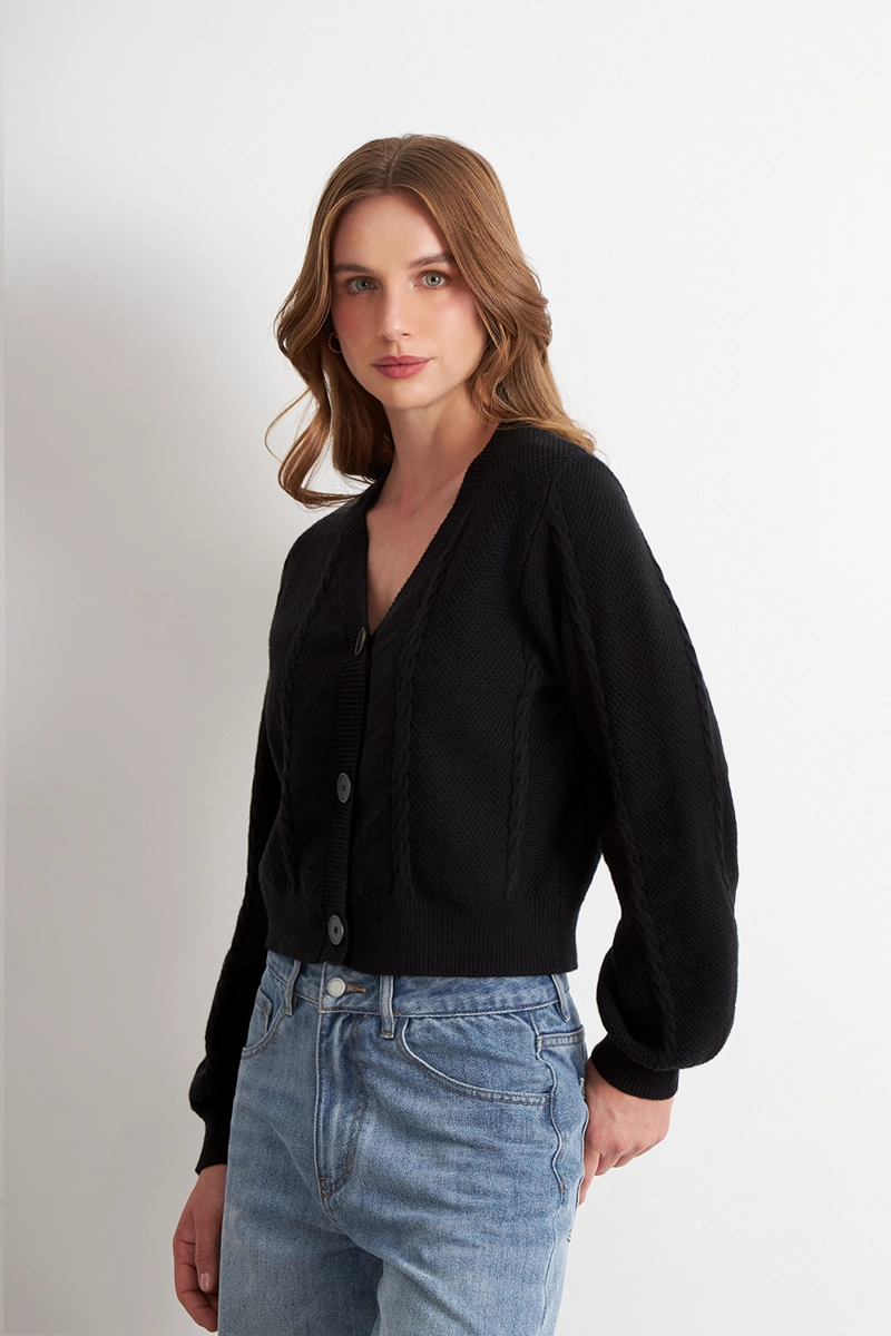 CARDIGAN DISEÑO TRENZADO NEGRO NICOPOLY - 3