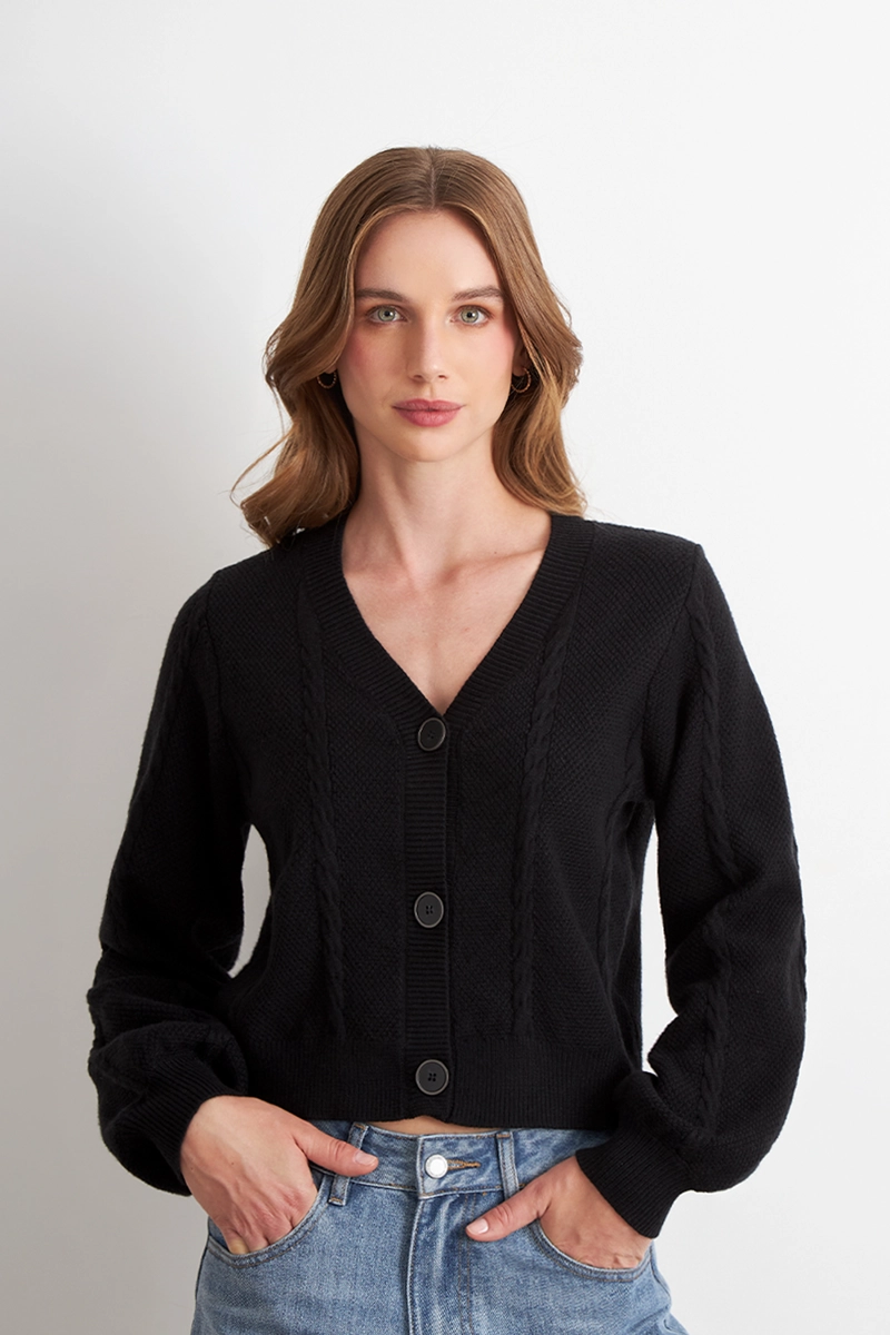 CARDIGAN DISEÑO TRENZADO NEGRO NICOPOLY - 5