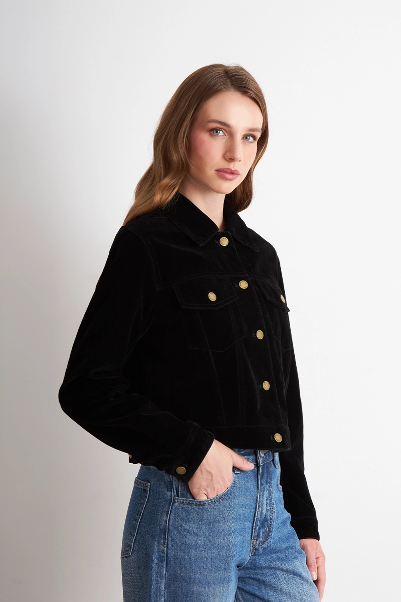 CHAQUETA CORTA TIPO GAMUZA NEGRO NICOPOLY - 3