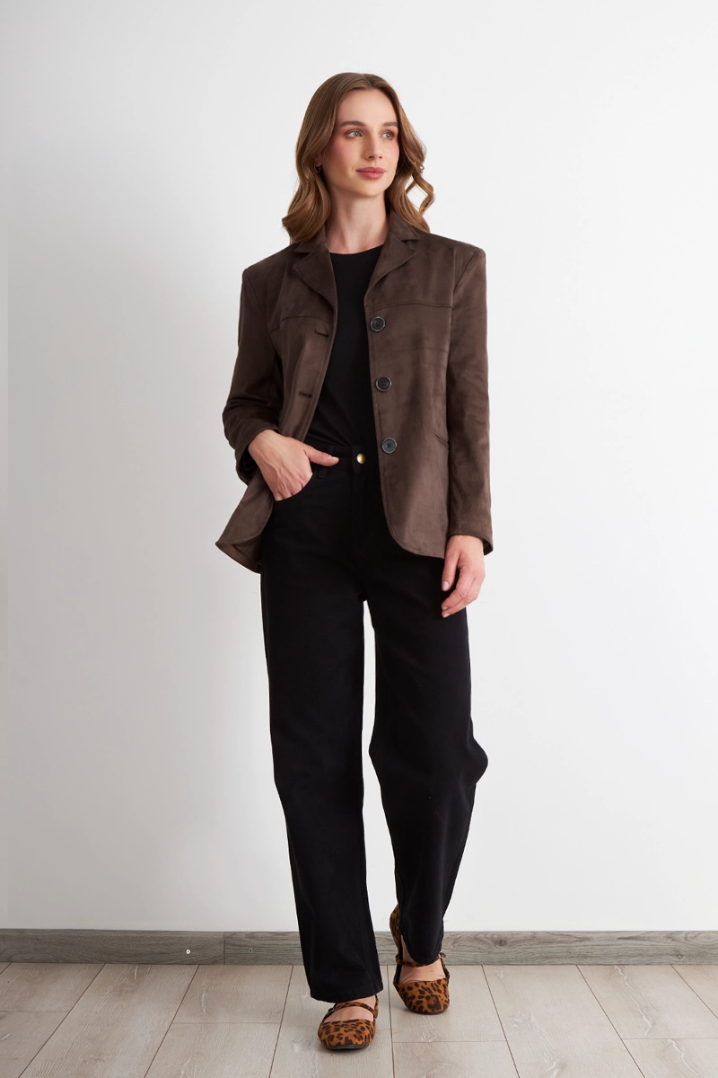 BLAZER OVERSIZE TIPO GAMUZA CAFE  NICOPOLY - 2