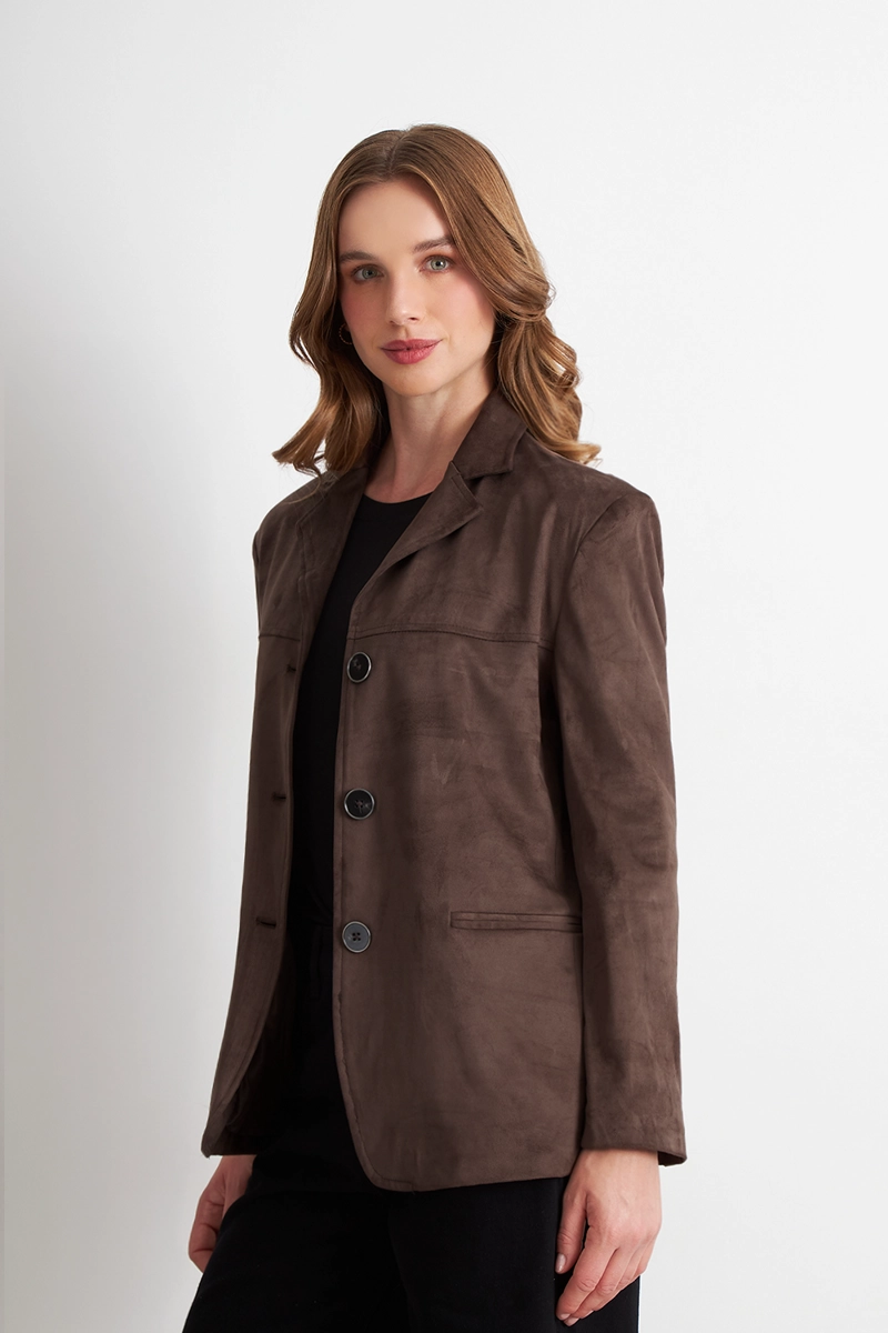 BLAZER OVERSIZE TIPO GAMUZA CAFE  NICOPOLY - 3