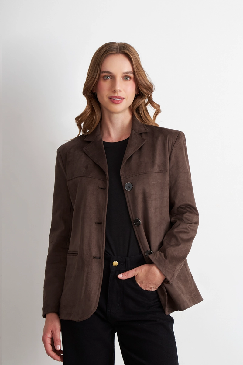 BLAZER OVERSIZE TIPO GAMUZA CAFE  NICOPOLY - 5