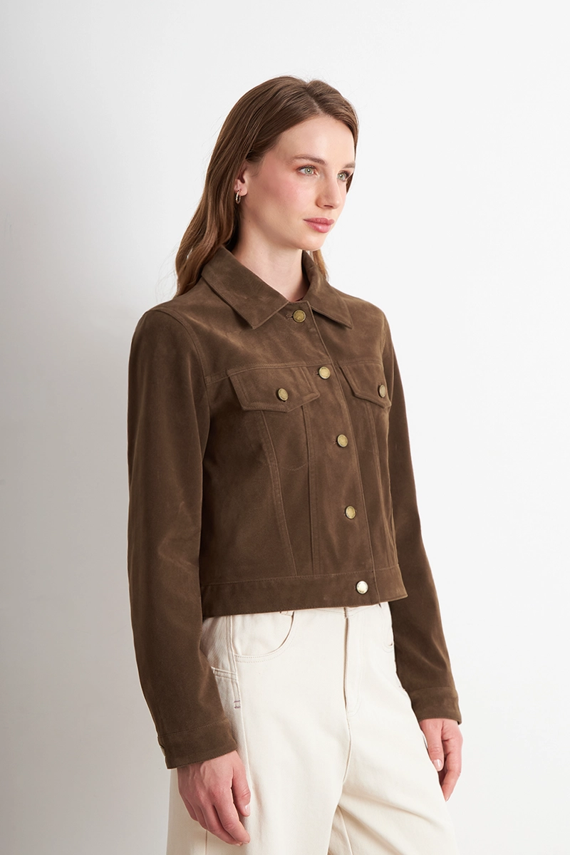 CHAQUETA CORTA TIPO GAMUZA CAFE  NICOPOLY - 3
