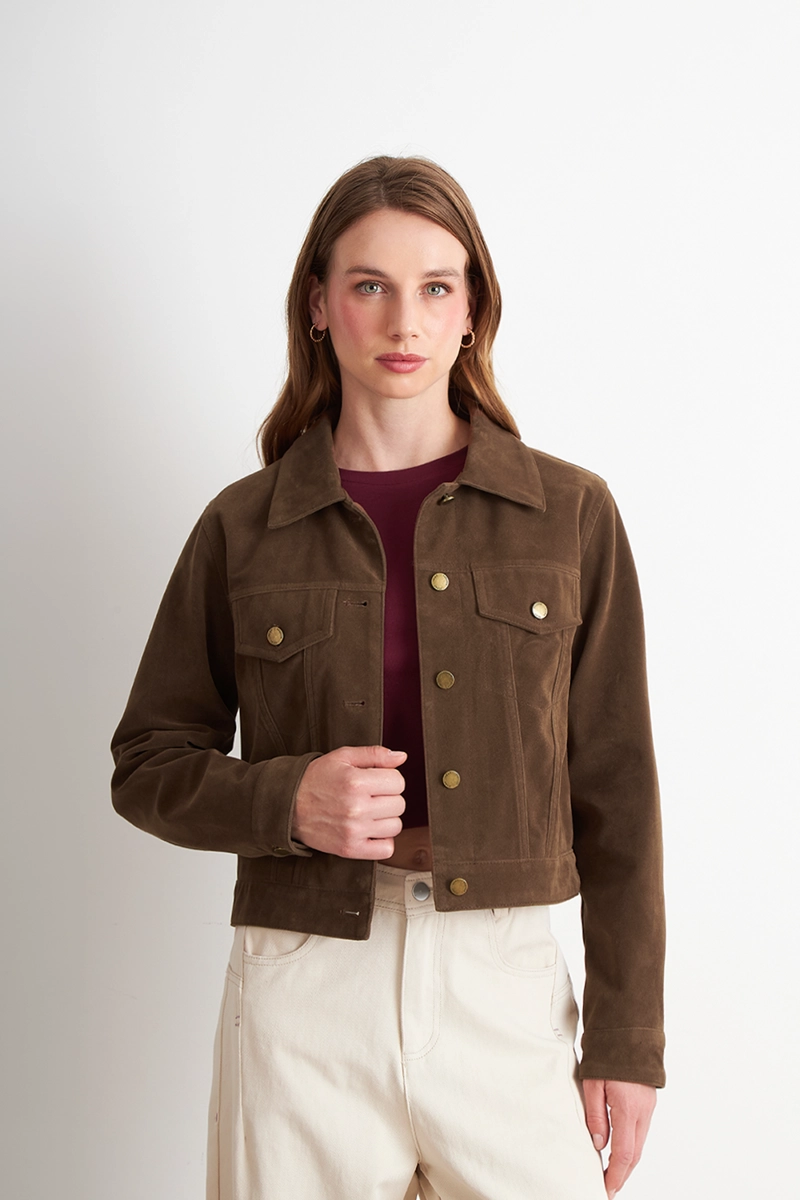 CHAQUETA CORTA TIPO GAMUZA CAFE  NICOPOLY - 5