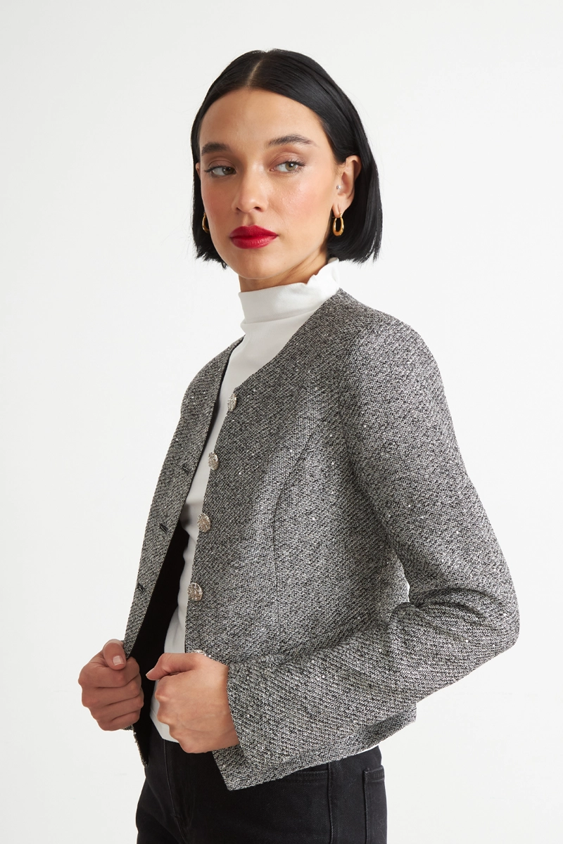 BLAZER CUELLO REDONDO SIN SOLAPA GRIS NICOPOLY - 3