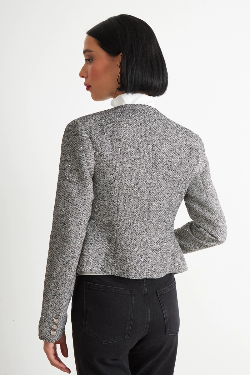 BLAZER CUELLO REDONDO SIN SOLAPA GRIS NICOPOLY - 4