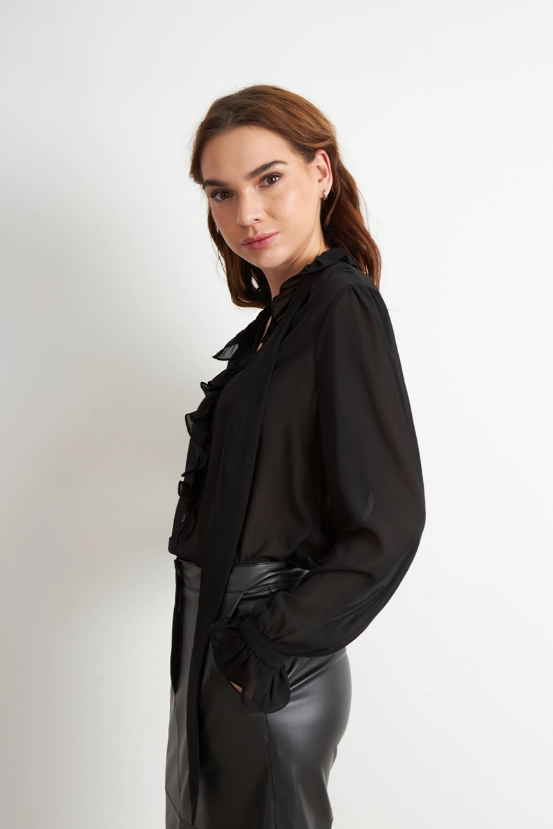 BLUSA CORBATIN Y VUELOS NEGRO NICOPOLY - 3
