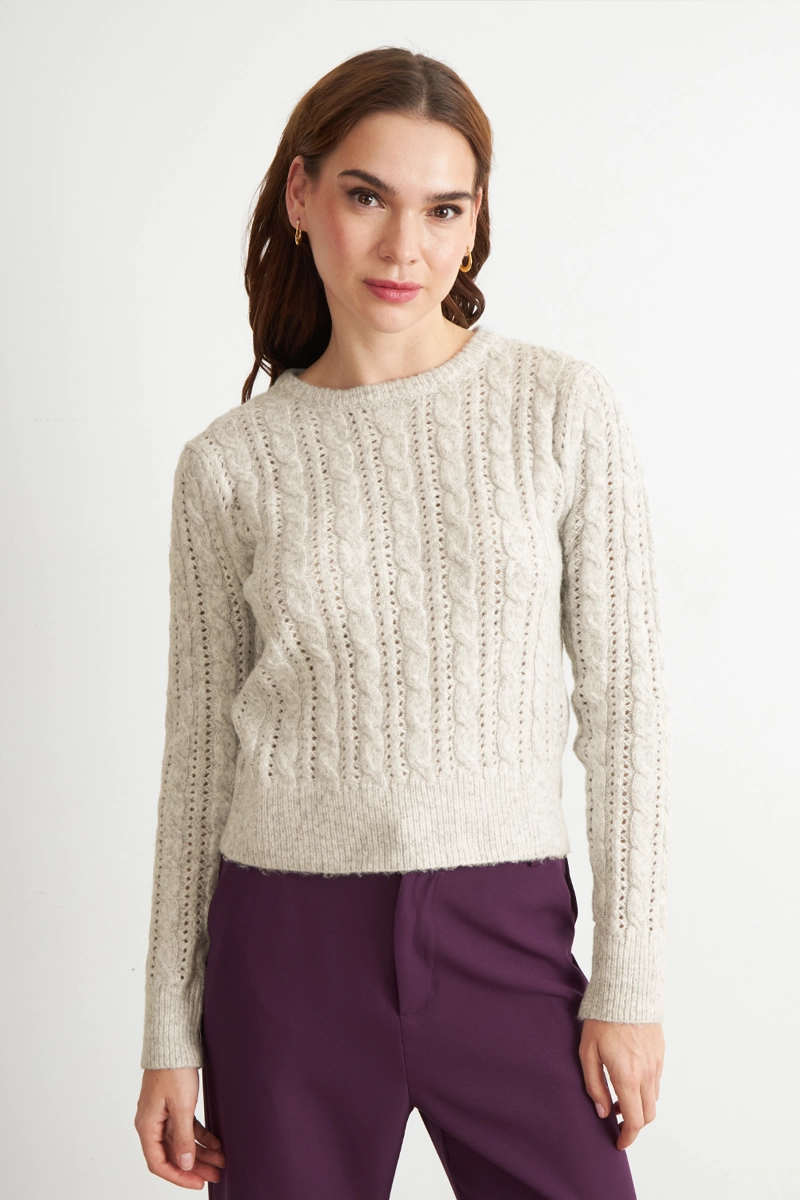 SWEATER DE PUNTO CALADO BEIGE NICOPOLY - 1