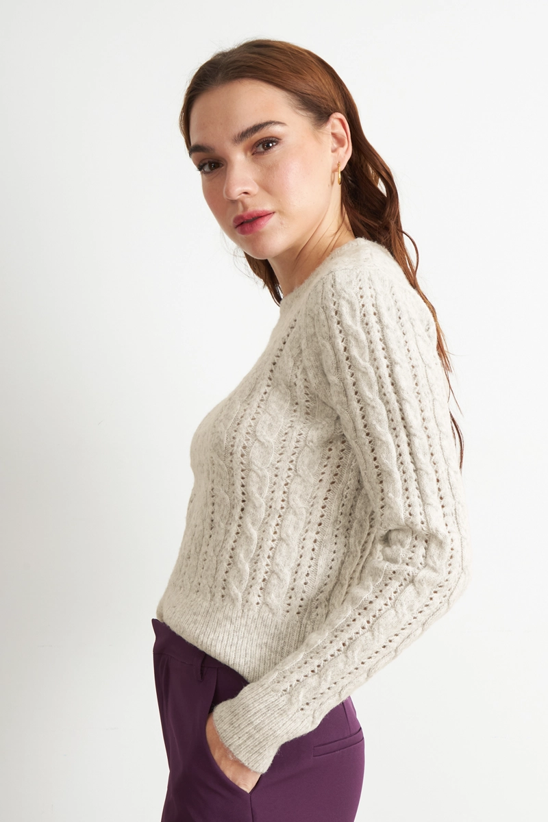SWEATER DE PUNTO CALADO BEIGE NICOPOLY - 3