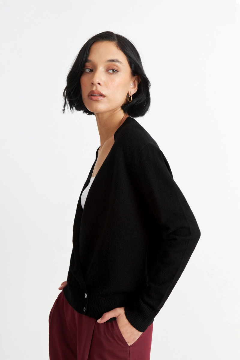 SWEATER CRUZADO CON BOTONES NEGRO NICOPOLY - 3