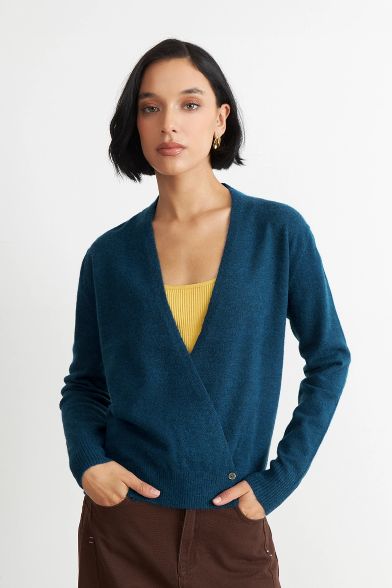 SWEATER CRUZADO CON BOTONES AZUL NICOPOLY - 1