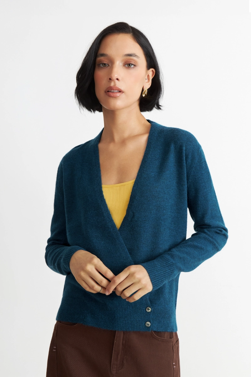 SWEATER CRUZADO CON BOTONES AZUL NICOPOLY - 5