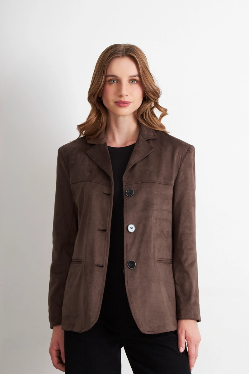 BLAZER OVERSIZE TIPO GAMUZA CAFE  NICOPOLY - 1