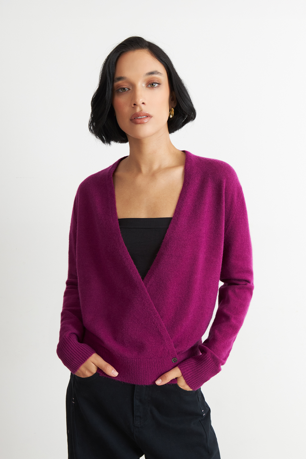 SWEATER CRUZADO CON BOTONES MORADO NICOPOLY XL