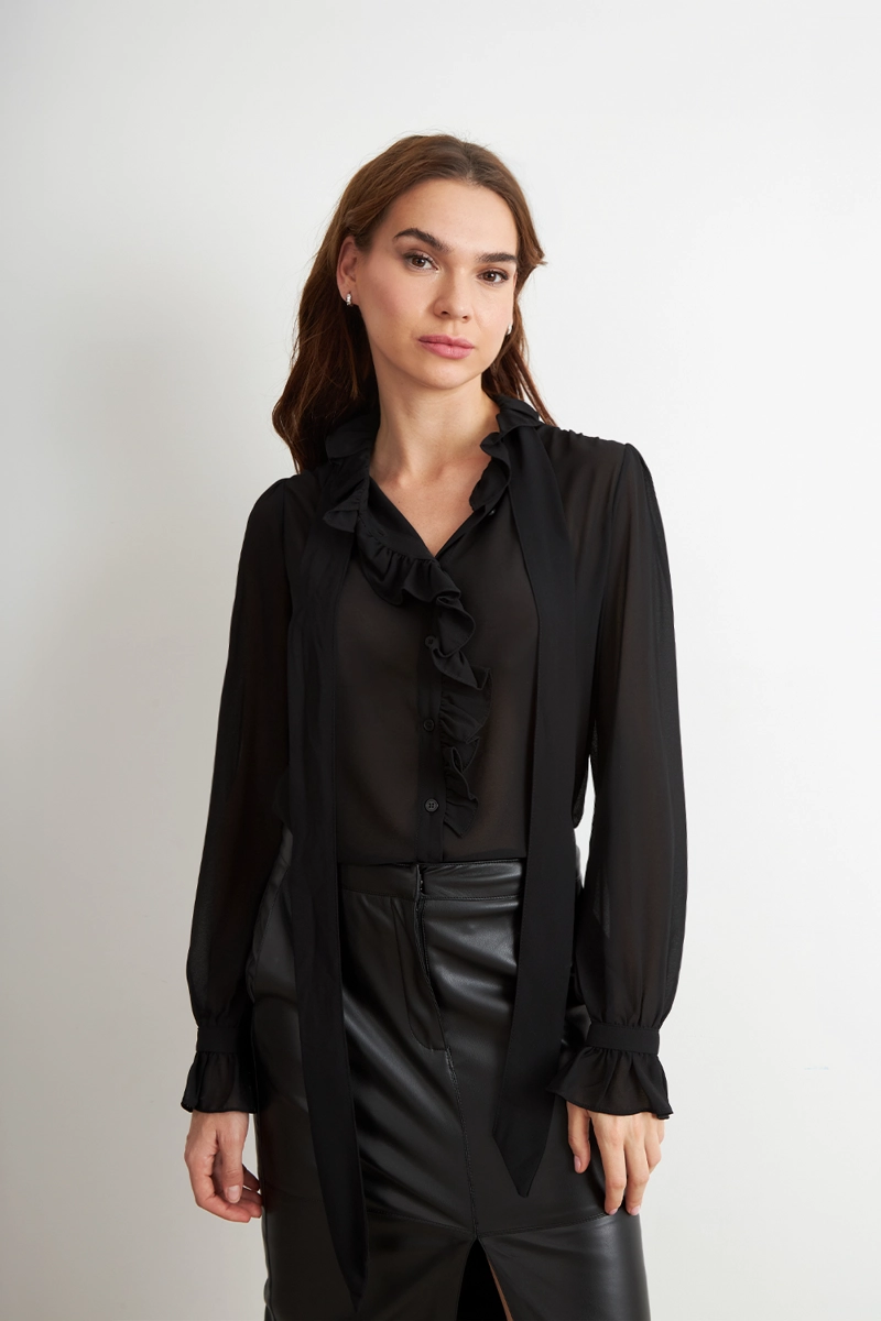 BLUSA CORBATIN Y VUELOS NEGRO NICOPOLY - 1