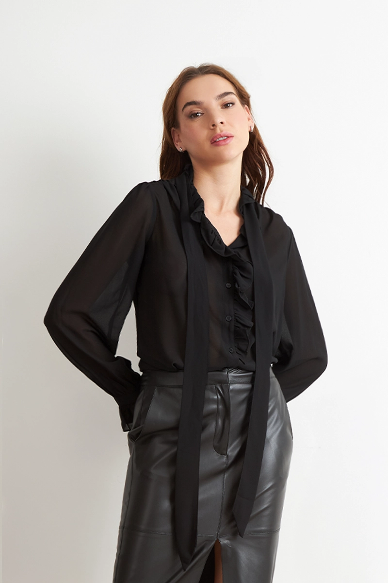 BLUSA CORBATIN Y VUELOS NEGRO NICOPOLY - 5