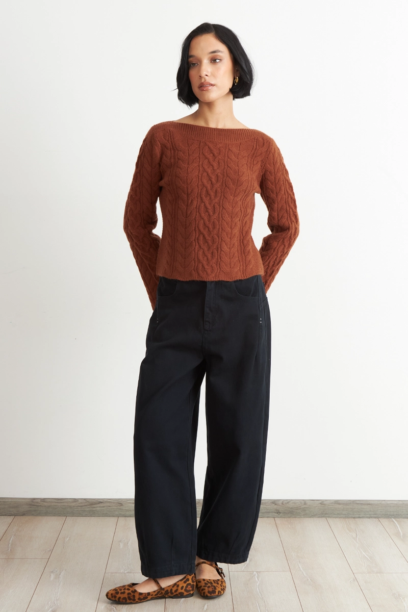SWEATER CON PATRON TRENZADO MOCCA NICOPOLY - 2