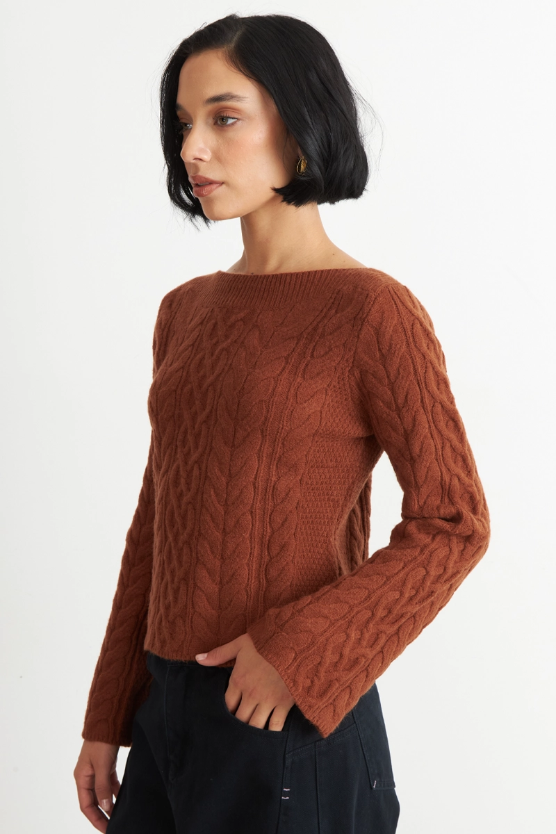 SWEATER CON PATRON TRENZADO MOCCA NICOPOLY - 3
