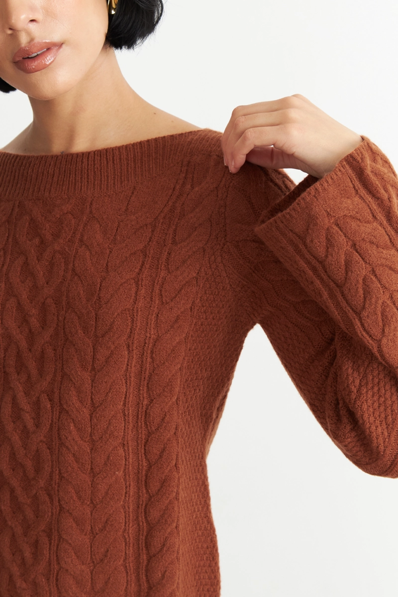 SWEATER CON PATRON TRENZADO MOCCA NICOPOLY - 6