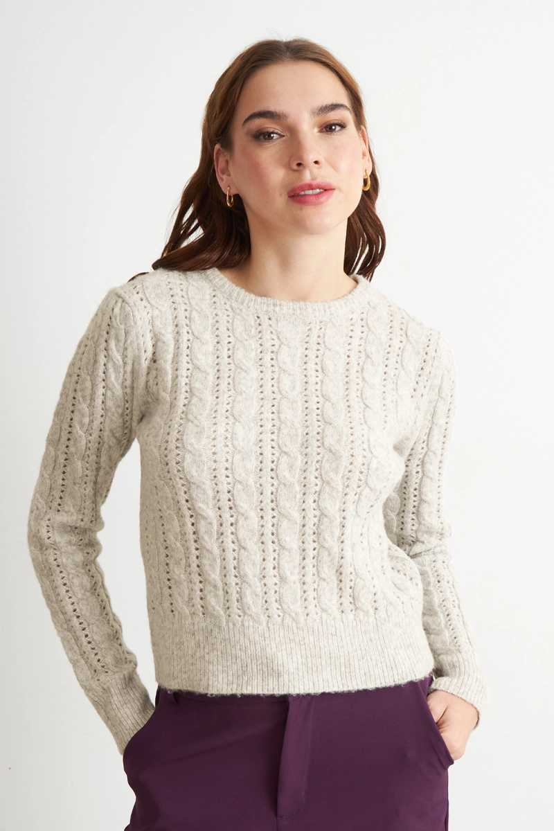 SWEATER DE PUNTO CALADO BEIGE NICOPOLY - 5