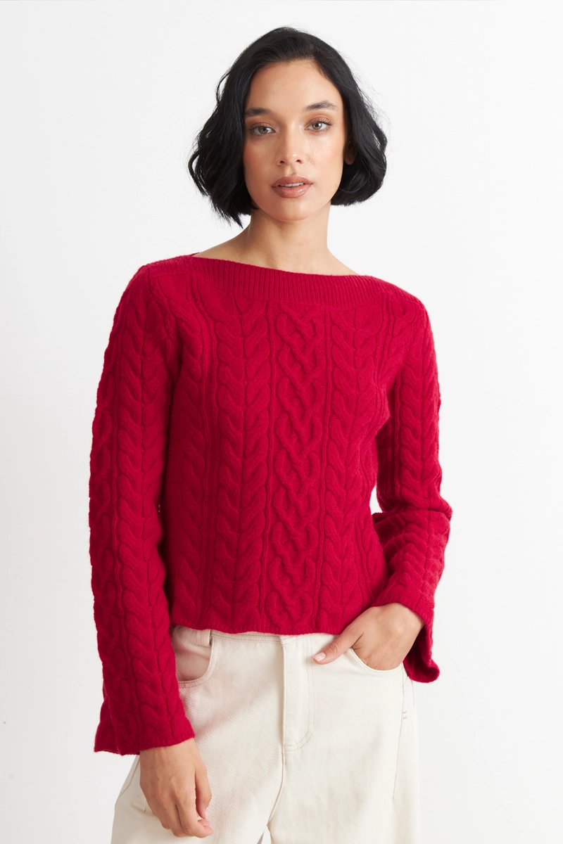 SWEATER CON PATRON TRENZADO ROJO NICOPOLY - 1