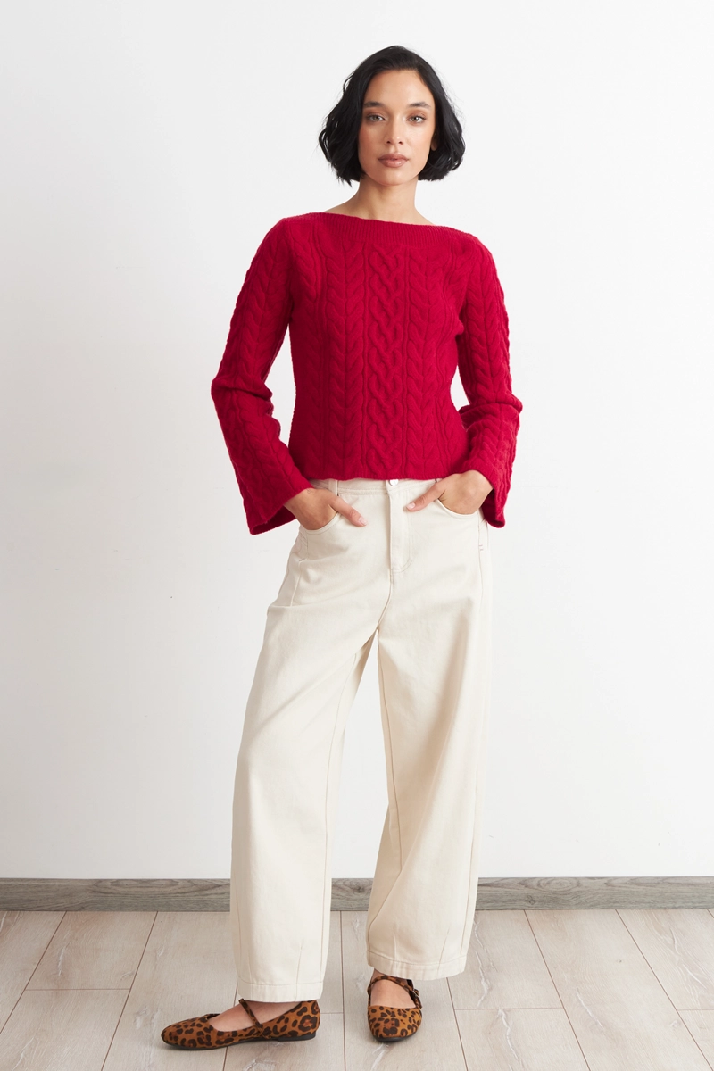 SWEATER CON PATRON TRENZADO ROJO NICOPOLY - 2