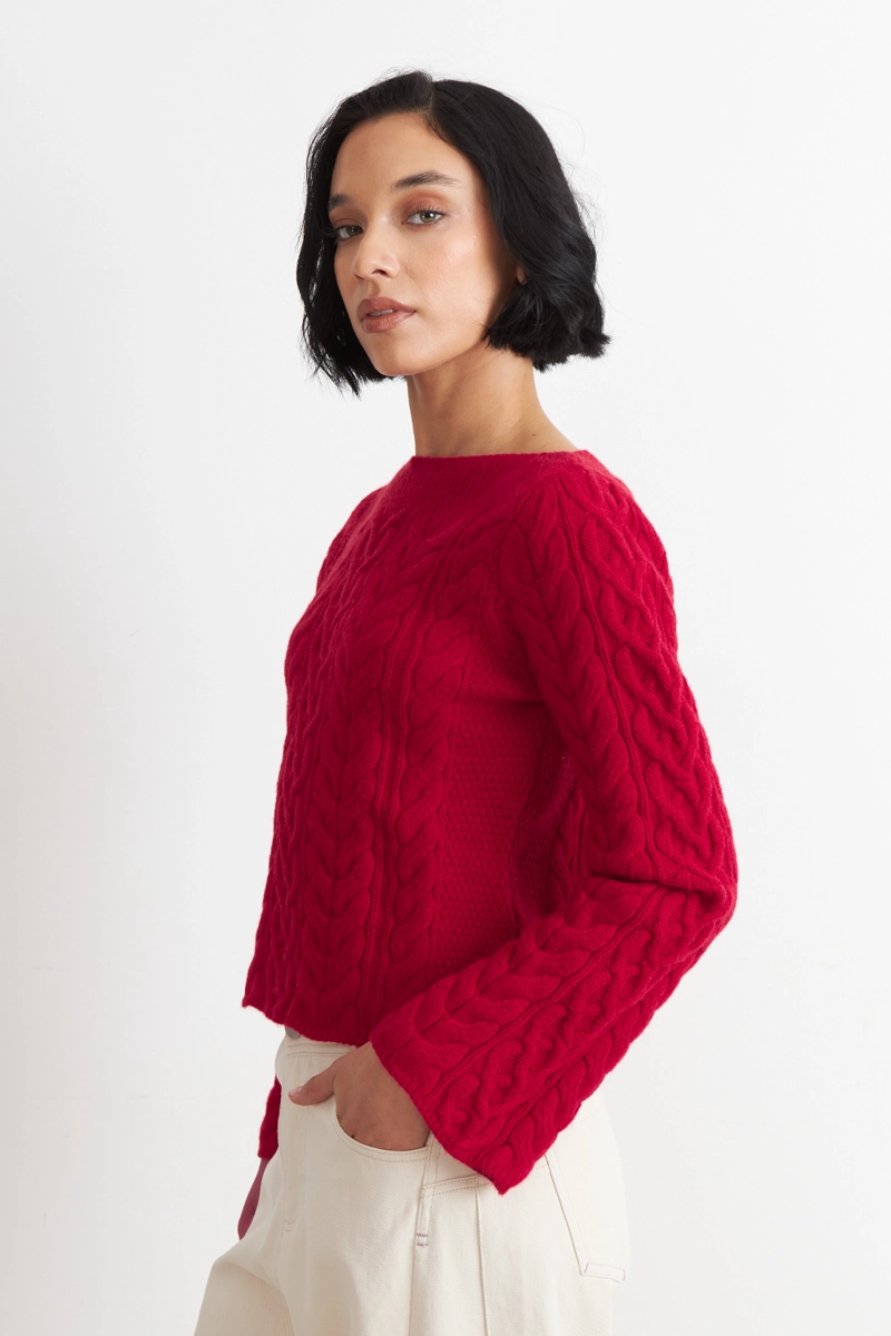 SWEATER CON PATRON TRENZADO ROJO NICOPOLY - 3
