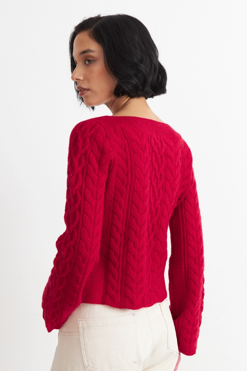 SWEATER CON PATRON TRENZADO ROJO NICOPOLY - 4