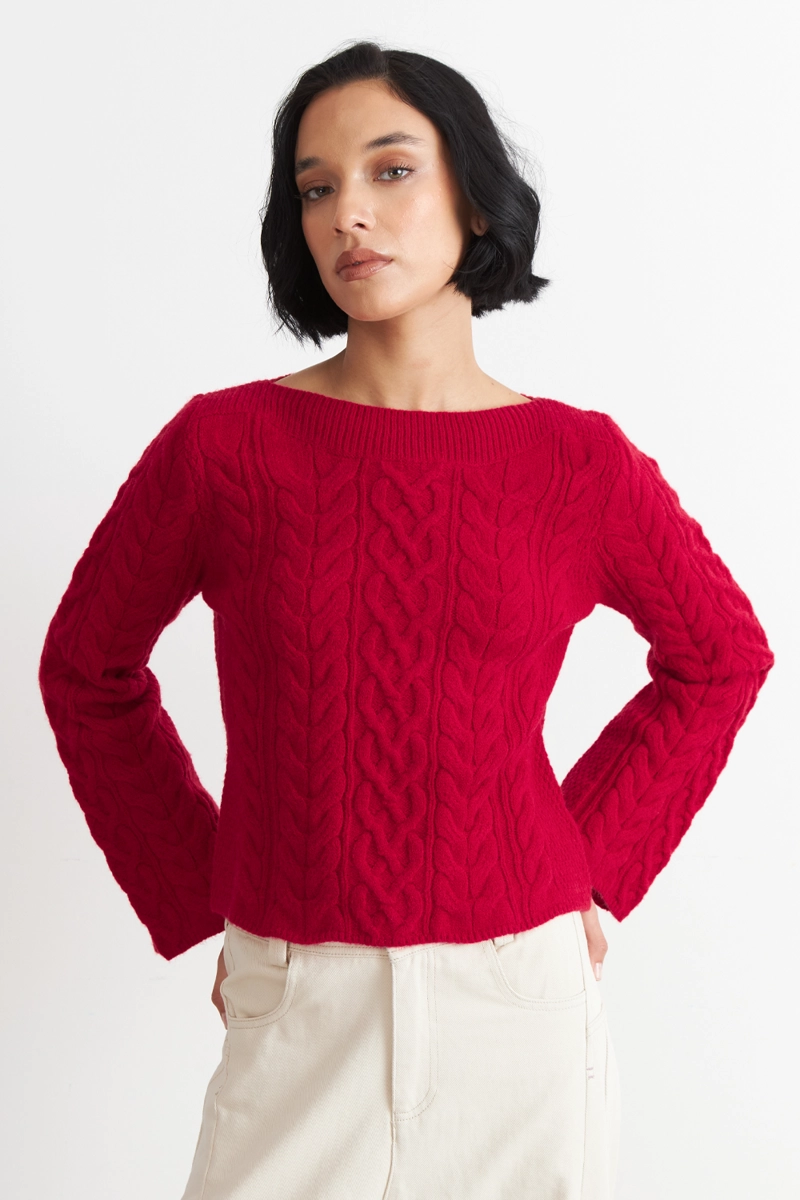 SWEATER CON PATRON TRENZADO ROJO NICOPOLY - 5