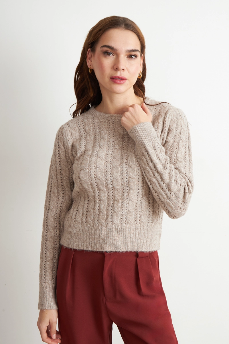 SWEATER DE PUNTO CALADO CAFE  NICOPOLY - 1