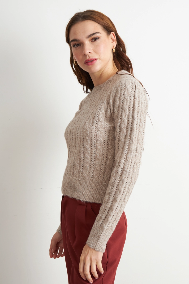 SWEATER DE PUNTO CALADO CAFE  NICOPOLY - 3