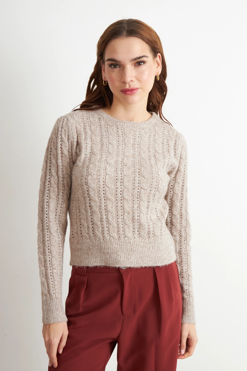 SWEATER DE PUNTO CALADO CAFE  NICOPOLY - 5