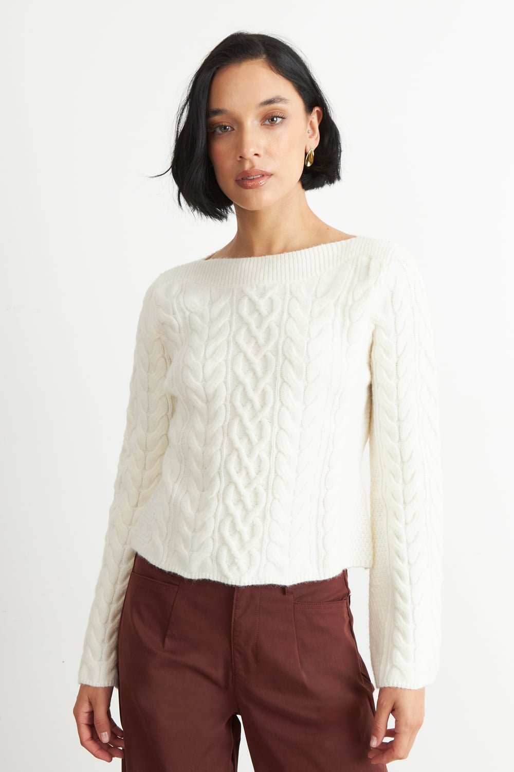 SWEATER CON PATRON TRENZADO BLANCO NICOPOLY - 1