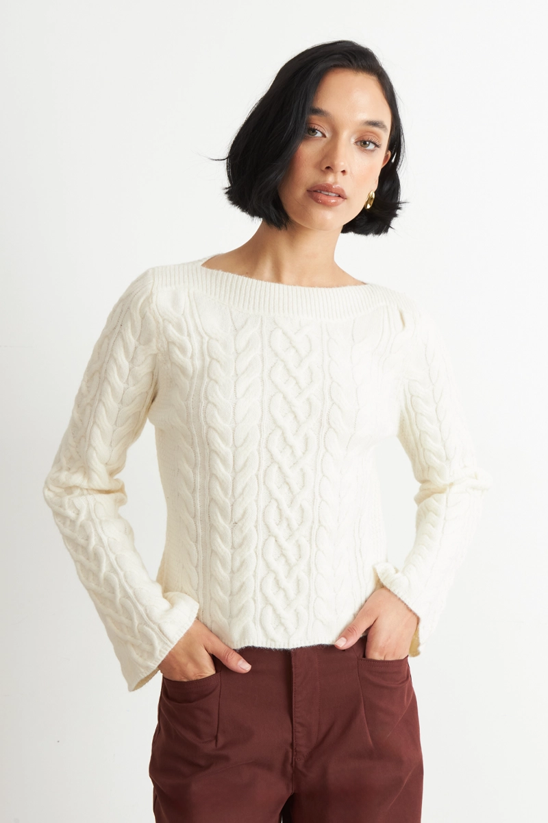 SWEATER CON PATRON TRENZADO BLANCO NICOPOLY - 5