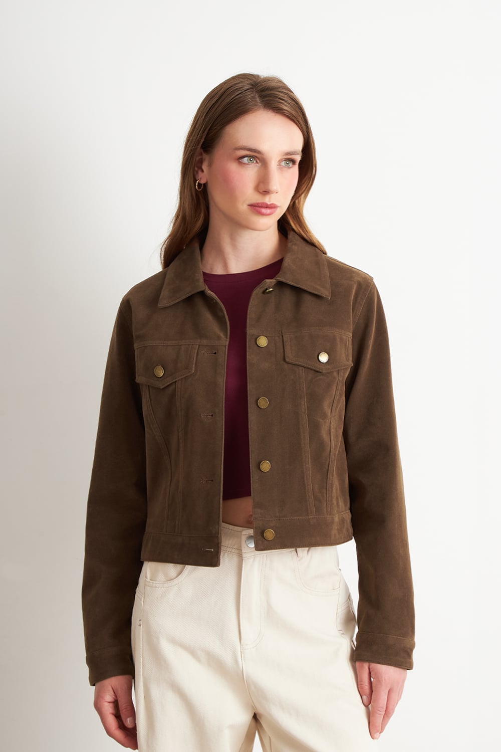 CHAQUETA CORTA TIPO GAMUZA CAFE  NICOPOLY - 1