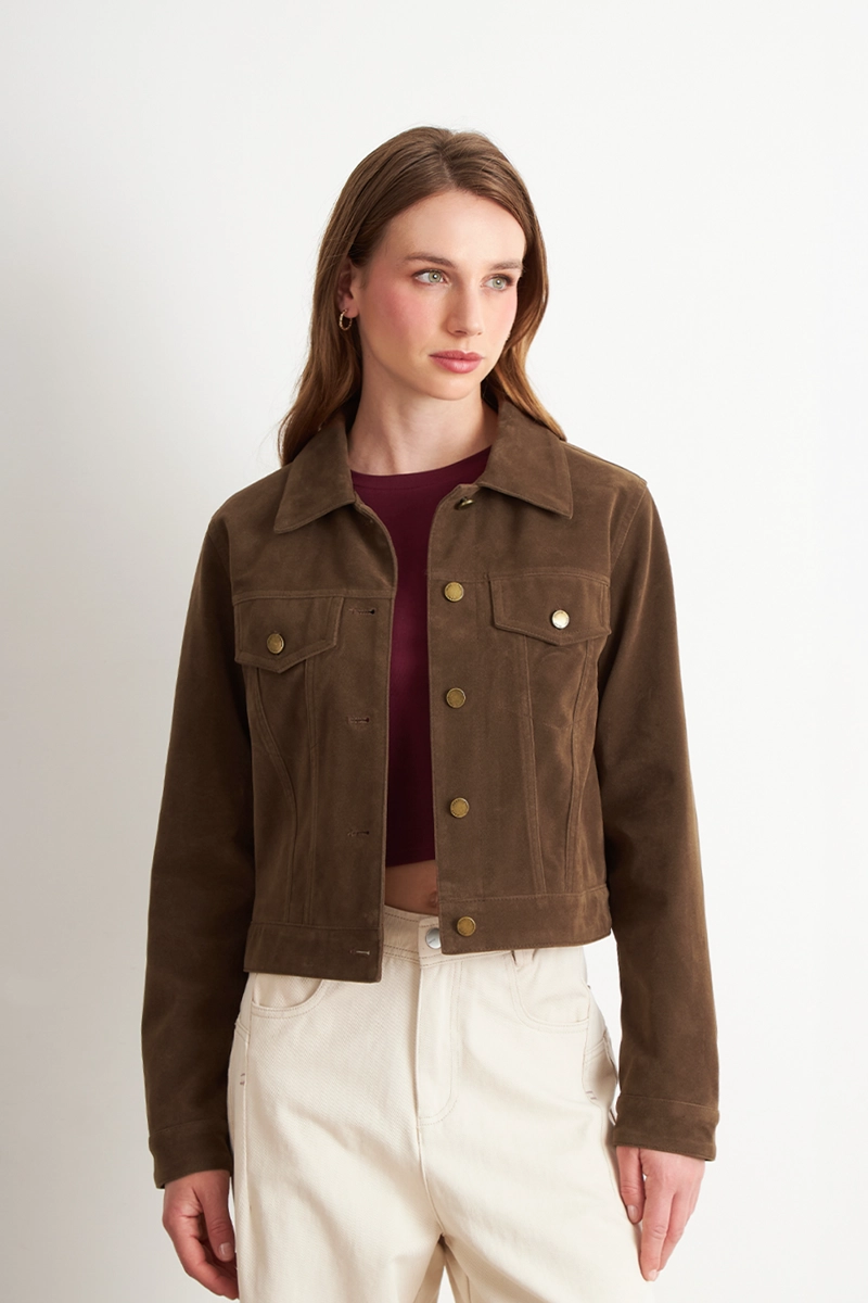 CHAQUETA CORTA TIPO GAMUZA CAFE  NICOPOLY - 1