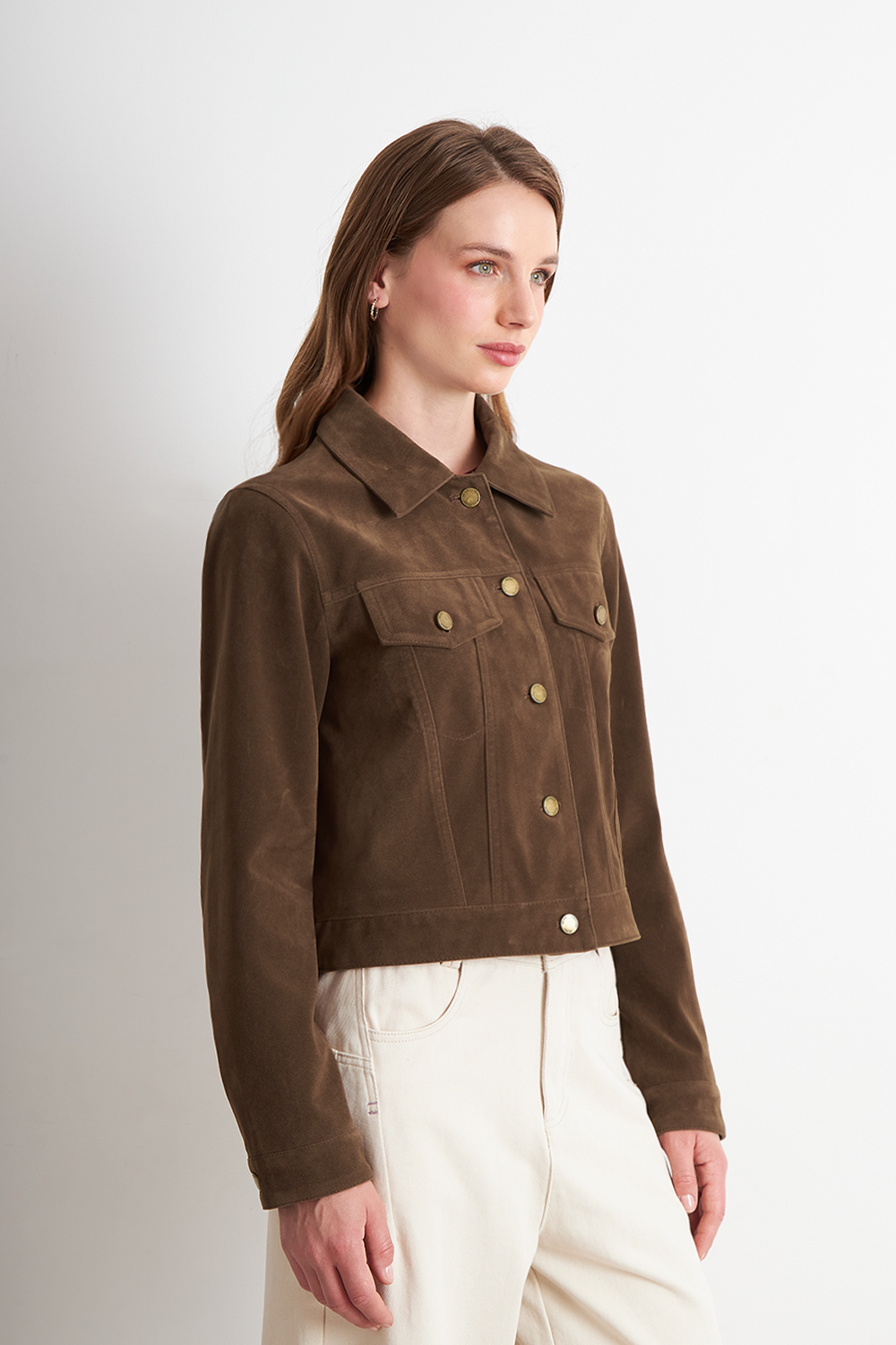 CHAQUETA CORTA TIPO GAMUZA CAFE  NICOPOLY - 3