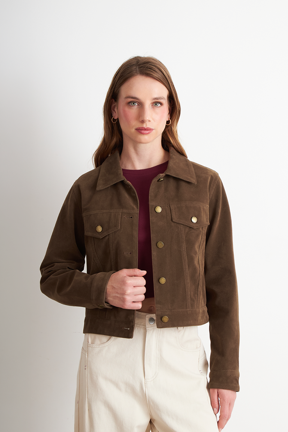 CHAQUETA CORTA TIPO GAMUZA CAFE  NICOPOLY - 5